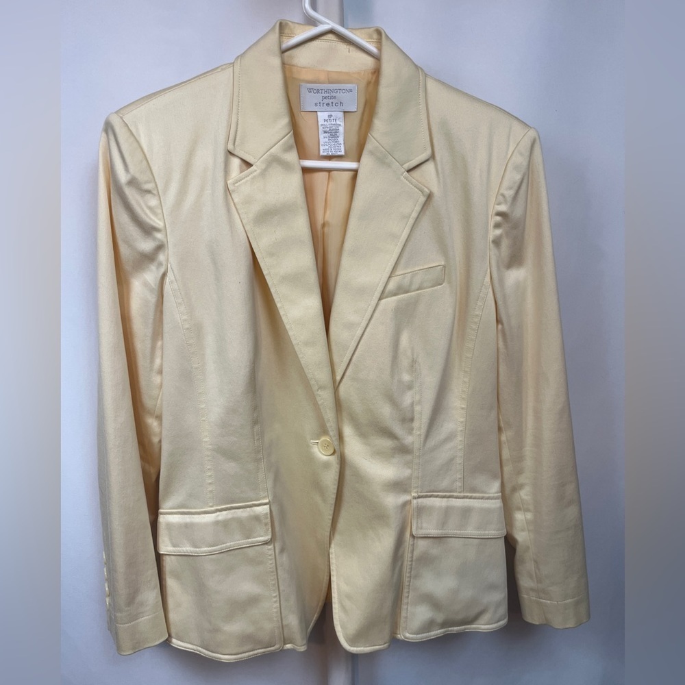 Worthington Long Sleeve Yellow Blazer Size 8P - Picture 2 of 8